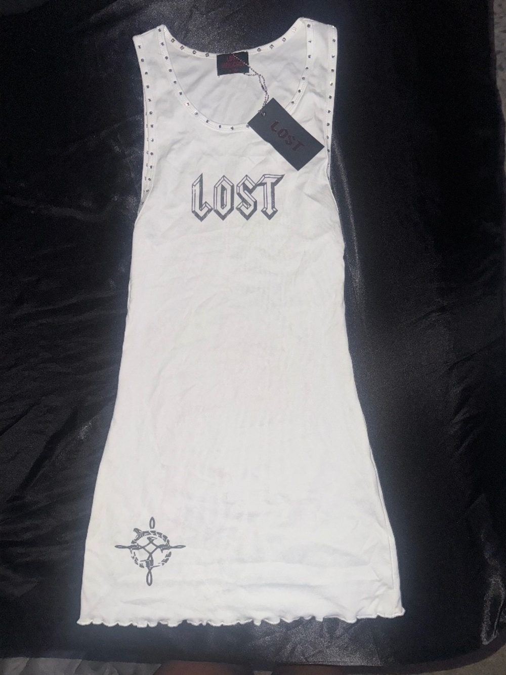 Lost Intricacy white graphic tank dress